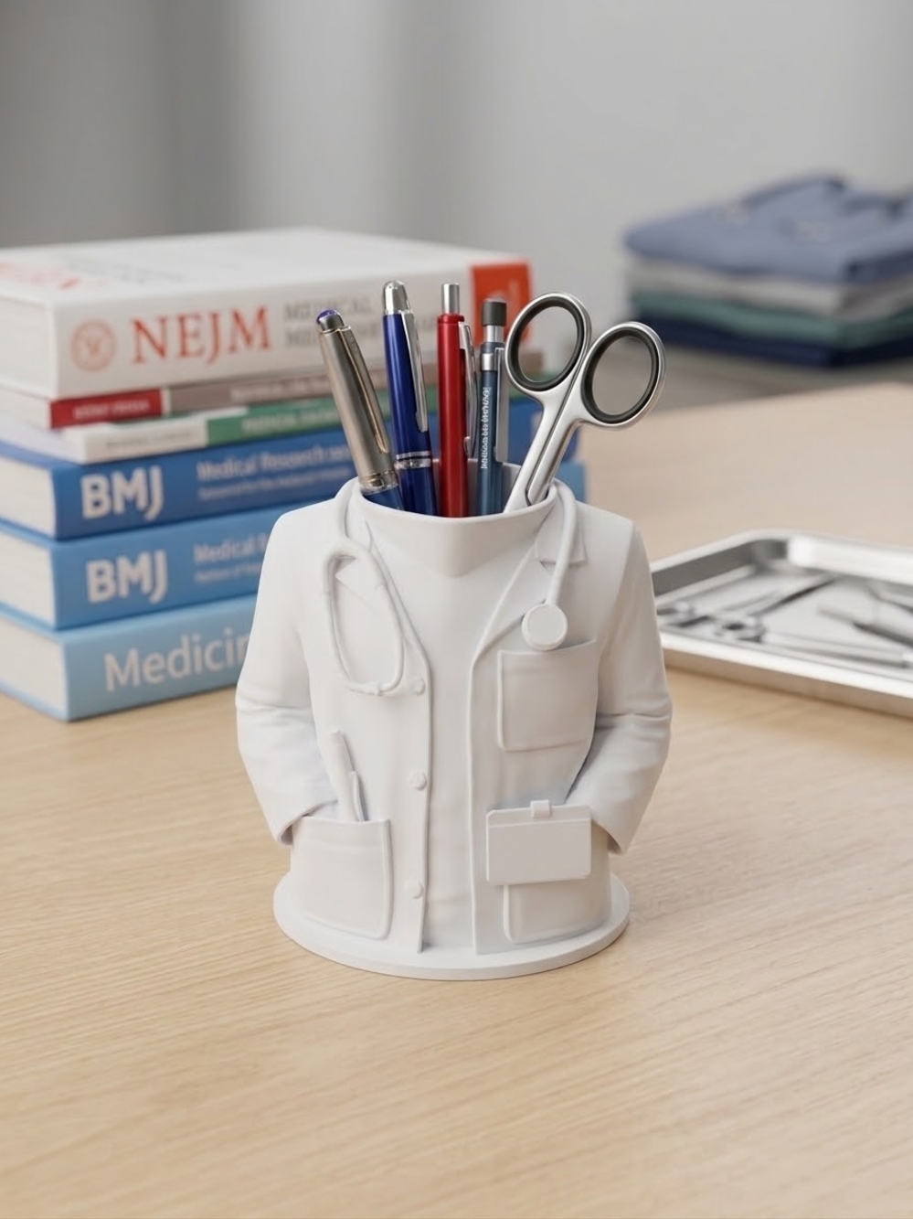 Doctor / Nurse Pen Holder - White Medical Desk Organizer
